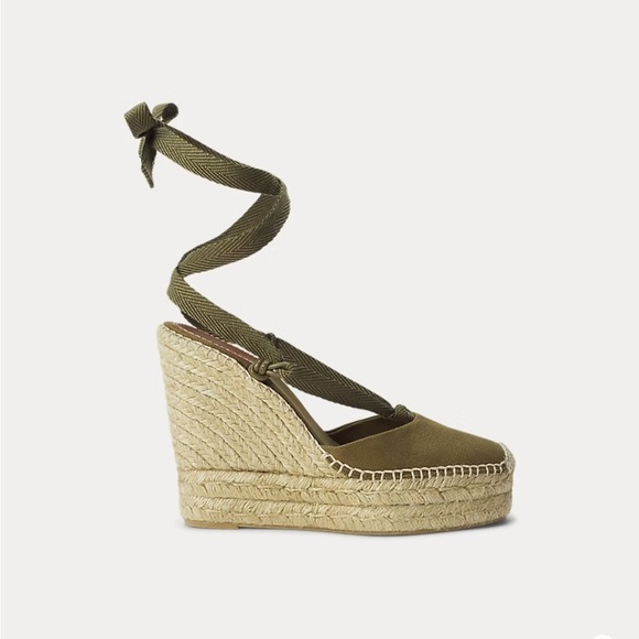 Ralph Lauren Olive Green Espadrille Wedge Sandals Size 7 New - Picture 11 of 11